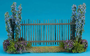 Dollhouse Miniature Fence with Blue Flowers